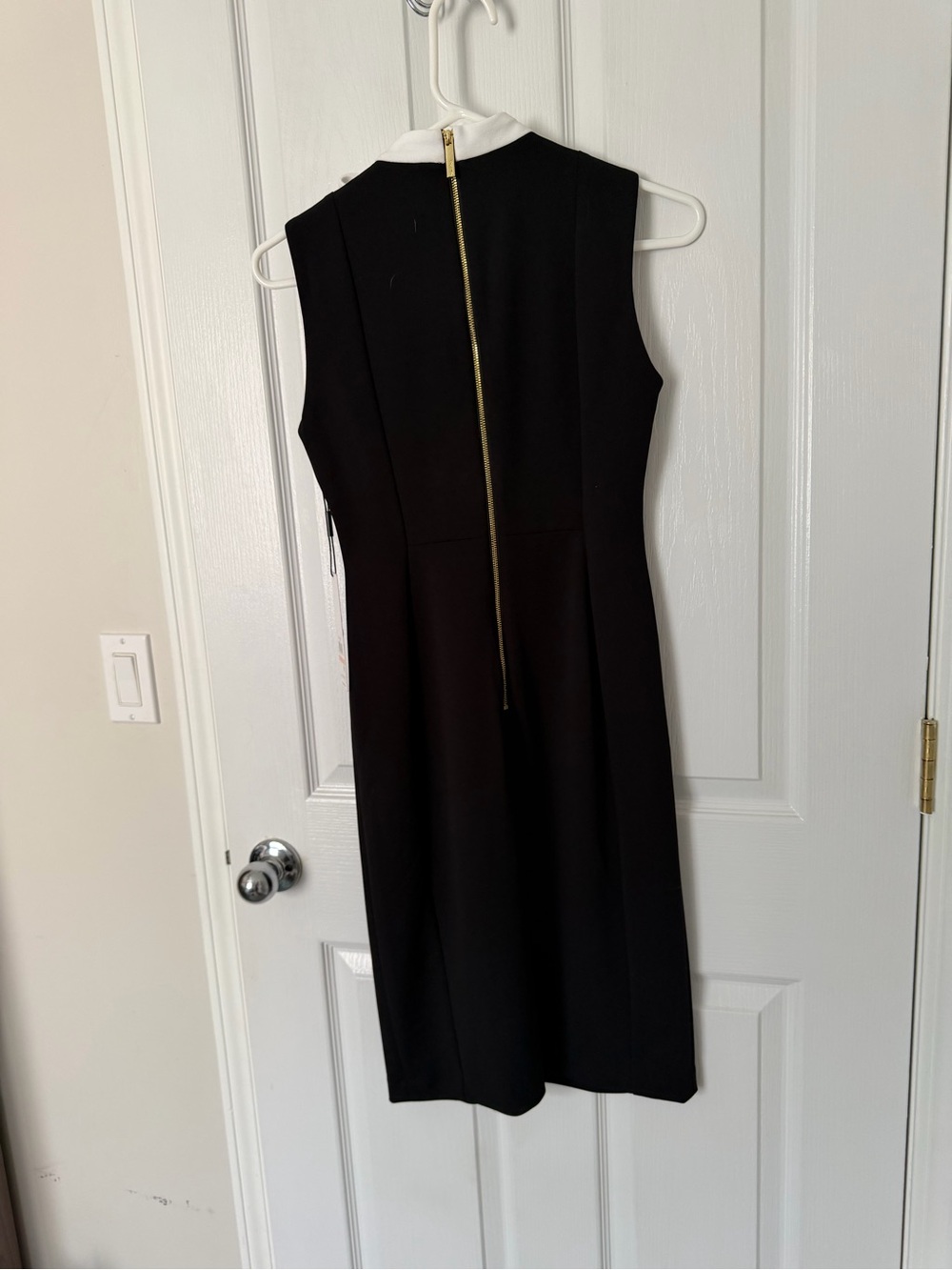 Calvin Klein Black Sleeveless Sheath Dress with White Neck Tie - Picture 2 of 4